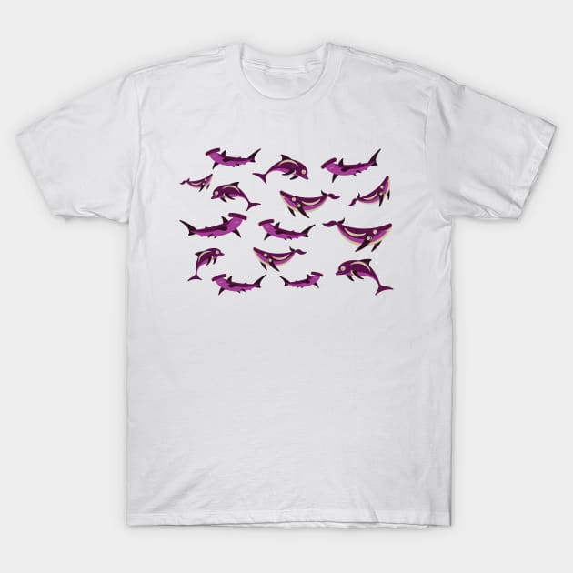 Pink pattern of dolphins and whales T-Shirt by Nosa rez